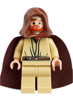 LEGO Star Wars - Obi-Wan Kenobi (Young, Light Nougat, Reddish Brown Hood and Cape, Gold Headset) - sw0234